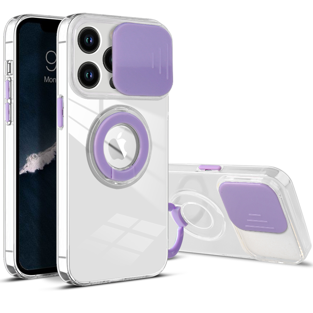 TPU Ring Holder Sliding Camera Protection Case Cover for iPhone 14 Pro - Picture 5 of 8