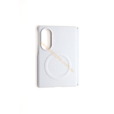 Leather magnetic protective case with front temper glass for Samsung Fold 8 wide version [Offwhite]