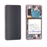 OLED Digitizer Touch Screen with Frame + Battery for Samsung Galaxy S21 5G G991 (Service Pack) [Phantom Pink]