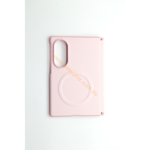 Leather magnetic protective case with front temper glass for Samsung Fold 8 wide version [Pink]
